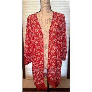Maurices Medium Red Floral Kimono